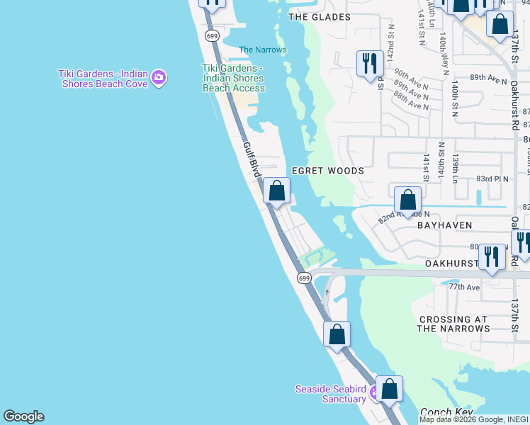 map of restaurants, bars, coffee shops, grocery stores, and more near 19236 Gulf Boulevard in Indian Shores
