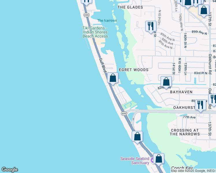 map of restaurants, bars, coffee shops, grocery stores, and more near 19300 Gulf Boulevard in Indian Shores