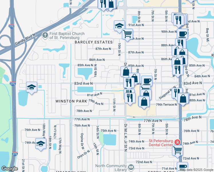 map of restaurants, bars, coffee shops, grocery stores, and more near 26 12th Street North in St. Petersburg
