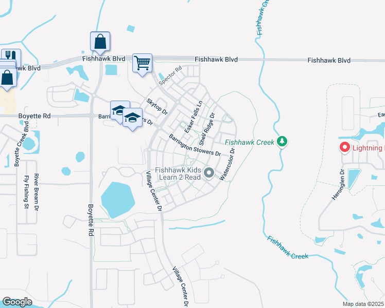 map of restaurants, bars, coffee shops, grocery stores, and more near 14215 Barrington Stowers Drive in Lithia