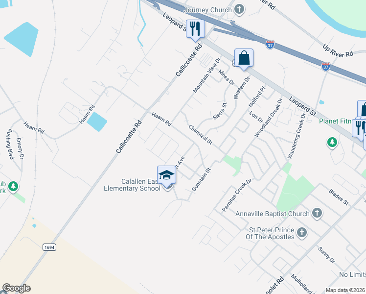 map of restaurants, bars, coffee shops, grocery stores, and more near 11917 Hearn Road in Corpus Christi