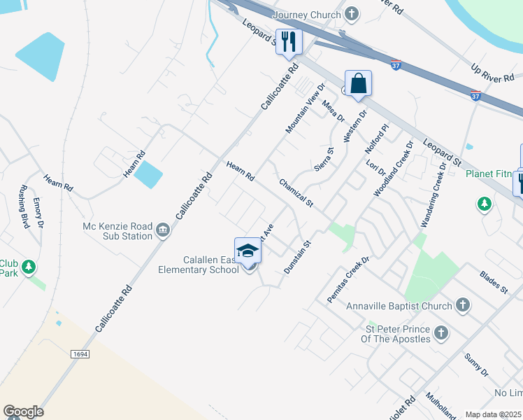 map of restaurants, bars, coffee shops, grocery stores, and more near 11917 Hearn Road in Corpus Christi