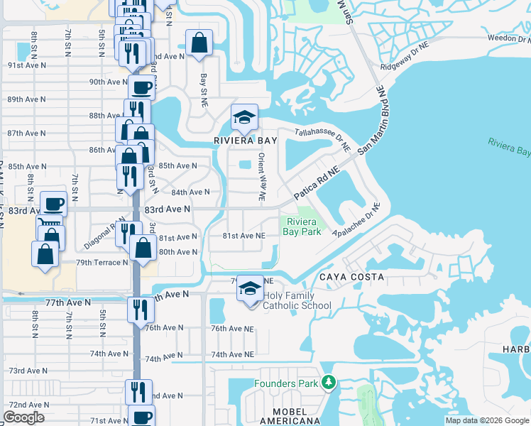 map of restaurants, bars, coffee shops, grocery stores, and more near 400 83rd Avenue Northeast in St. Petersburg