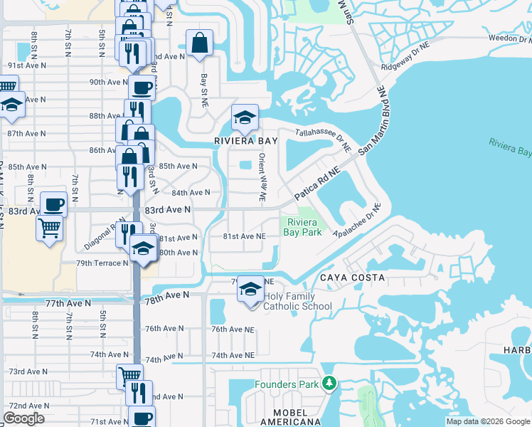 map of restaurants, bars, coffee shops, grocery stores, and more near 400 83rd Avenue Northeast in St. Petersburg