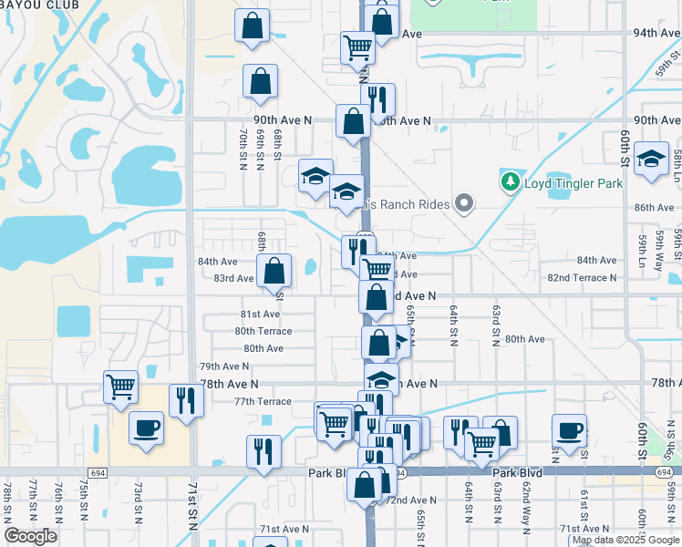 map of restaurants, bars, coffee shops, grocery stores, and more near 6656 83rd Avenue North in Pinellas Park