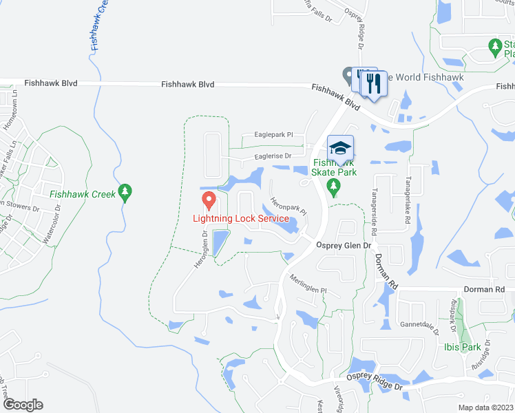 map of restaurants, bars, coffee shops, grocery stores, and more near 5840 Heronrise Crescent Drive in Lithia