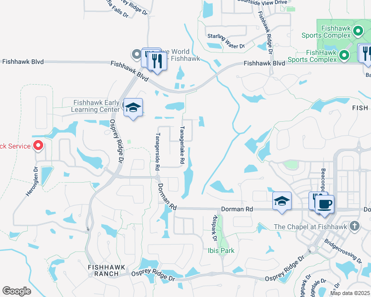 map of restaurants, bars, coffee shops, grocery stores, and more near 5708 Tanagerlake Road in Lithia