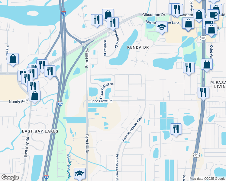 map of restaurants, bars, coffee shops, grocery stores, and more near 10125 Crested Fringe Drive in Riverview