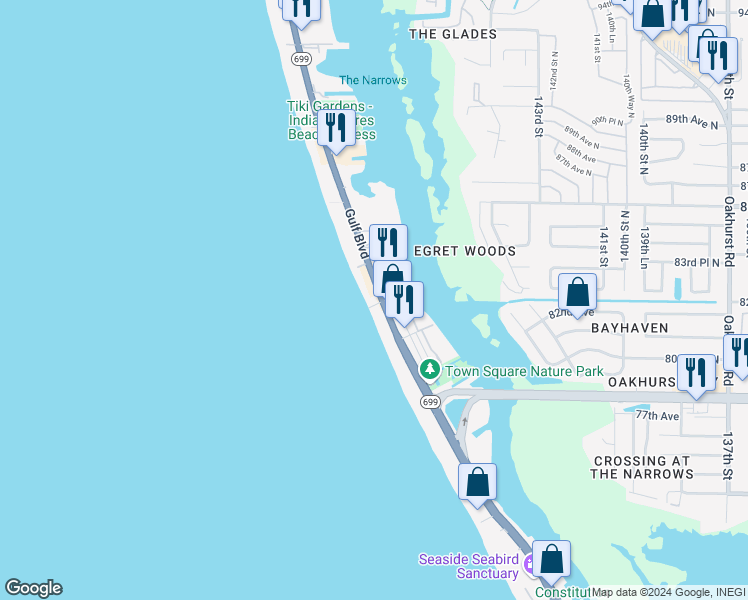 map of restaurants, bars, coffee shops, grocery stores, and more near 19300 Gulf Boulevard in Indian Shores