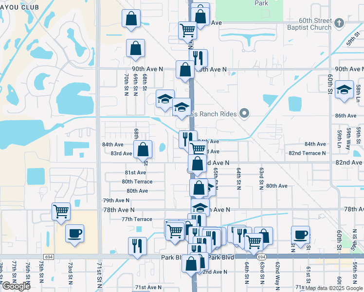 map of restaurants, bars, coffee shops, grocery stores, and more near 6638 83rd Avenue North in Pinellas Park