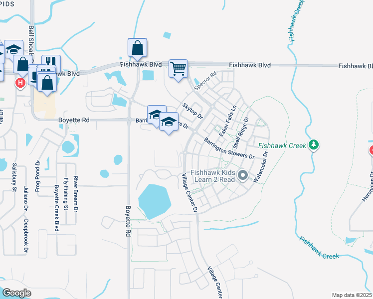 map of restaurants, bars, coffee shops, grocery stores, and more near 5707 Village Center Drive in Riverview