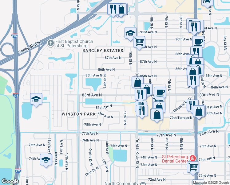 map of restaurants, bars, coffee shops, grocery stores, and more near 26 12th Street North in St. Petersburg