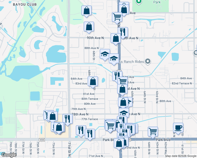 map of restaurants, bars, coffee shops, grocery stores, and more near 8360 Burgundy Drive in Pinellas Park