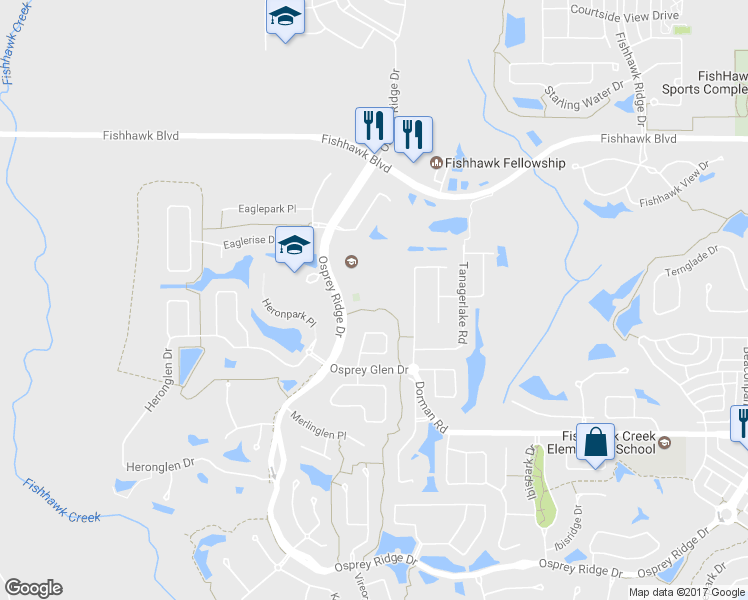 map of restaurants, bars, coffee shops, grocery stores, and more near 5802 Osprey Ridge Drive in Lithia