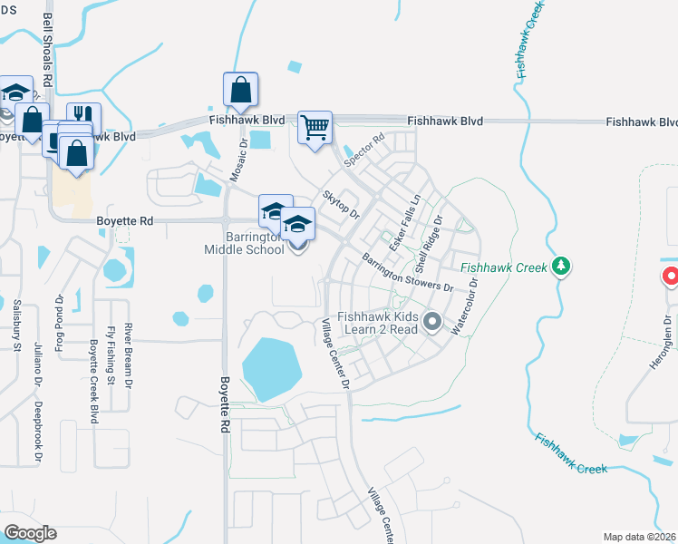 map of restaurants, bars, coffee shops, grocery stores, and more near 5924 Village Center Drive in Lithia