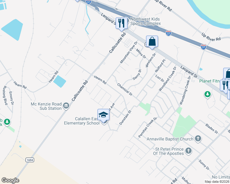 map of restaurants, bars, coffee shops, grocery stores, and more near 11917 Hearn Road in Corpus Christi