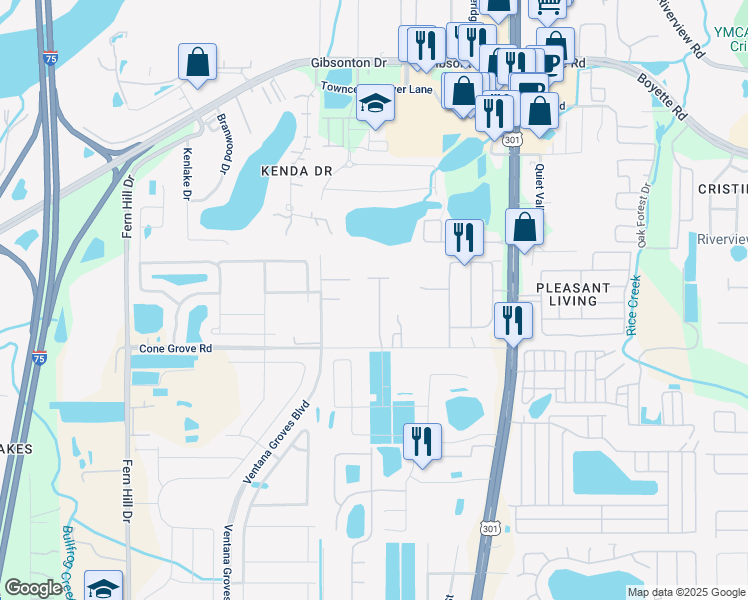 map of restaurants, bars, coffee shops, grocery stores, and more near 10614 Sweet Sapling Street in Riverview