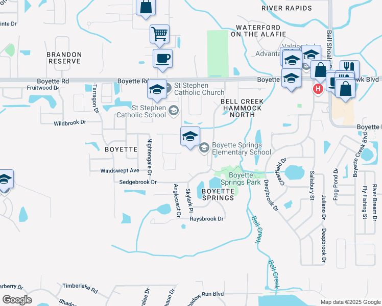 map of restaurants, bars, coffee shops, grocery stores, and more near 10141 Sedgebrook Drive in Riverview