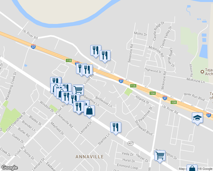 map of restaurants, bars, coffee shops, grocery stores, and more near 11114 Forest Hill Lane in Corpus Christi