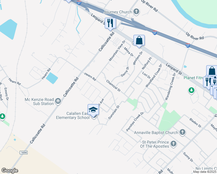 map of restaurants, bars, coffee shops, grocery stores, and more near 11830 Hearn Road in Corpus Christi