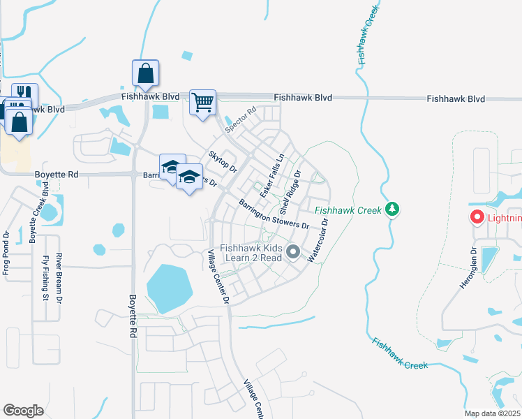 map of restaurants, bars, coffee shops, grocery stores, and more near 14215 Barrington Stowers Drive in Lithia