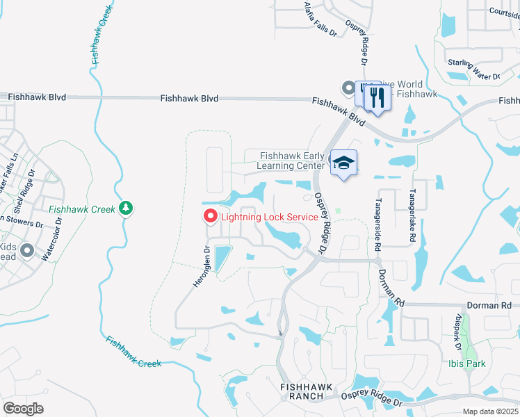 map of restaurants, bars, coffee shops, grocery stores, and more near 5832 Heronrise Crescent Drive in Lithia
