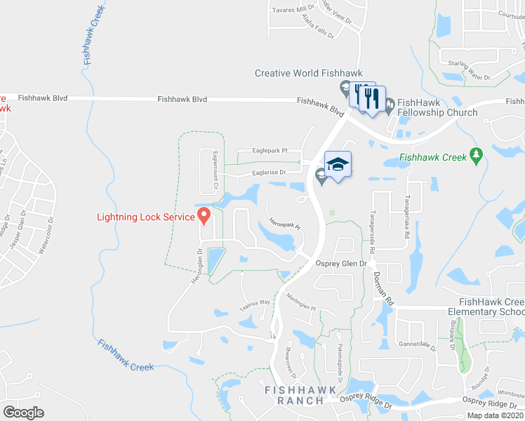 map of restaurants, bars, coffee shops, grocery stores, and more near 5725 Heronpark Place in Lithia