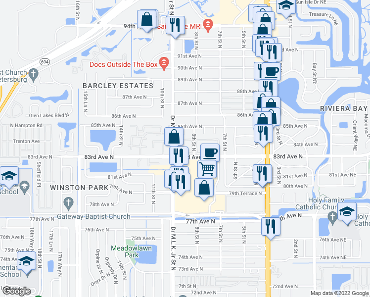 map of restaurants, bars, coffee shops, grocery stores, and more near in St. Petersburg