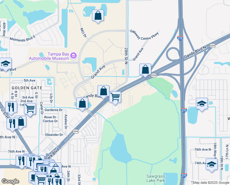 map of restaurants, bars, coffee shops, grocery stores, and more near 2903 Gandy Boulevard in St. Petersburg