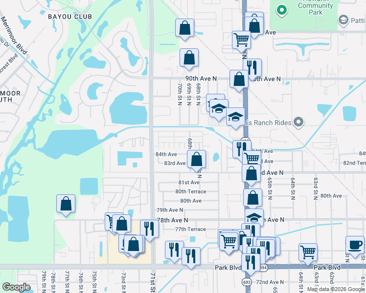 map of restaurants, bars, coffee shops, grocery stores, and more near 6905 Monte Carlo in Pinellas Park