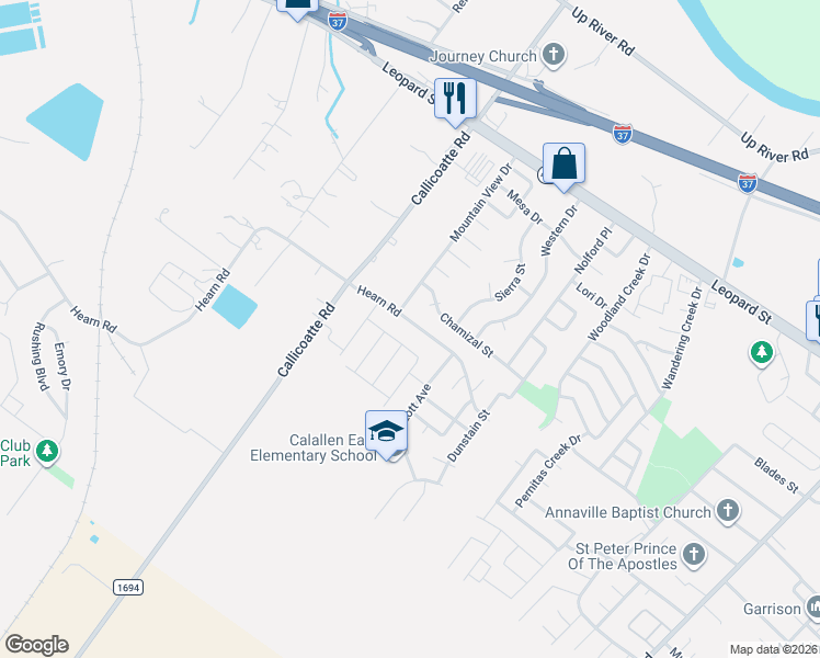 map of restaurants, bars, coffee shops, grocery stores, and more near 4105 Fonvilla Circle in Corpus Christi