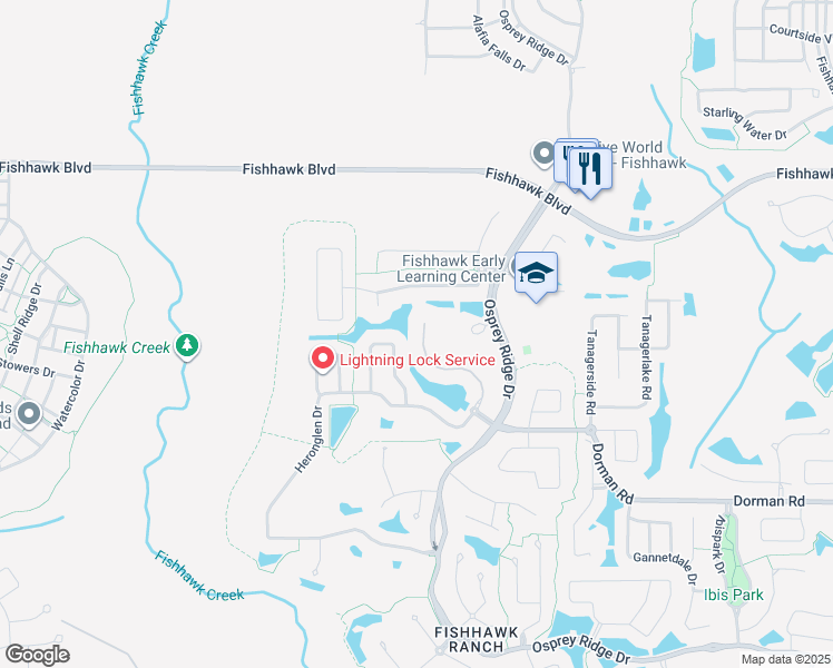 map of restaurants, bars, coffee shops, grocery stores, and more near 5703 Heronpark Place in Lithia