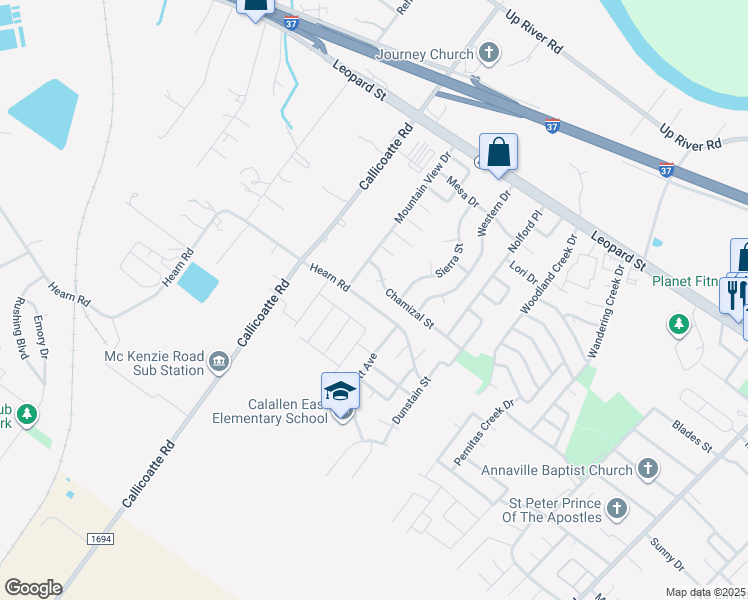 map of restaurants, bars, coffee shops, grocery stores, and more near 4105 Fonvilla Circle in Corpus Christi