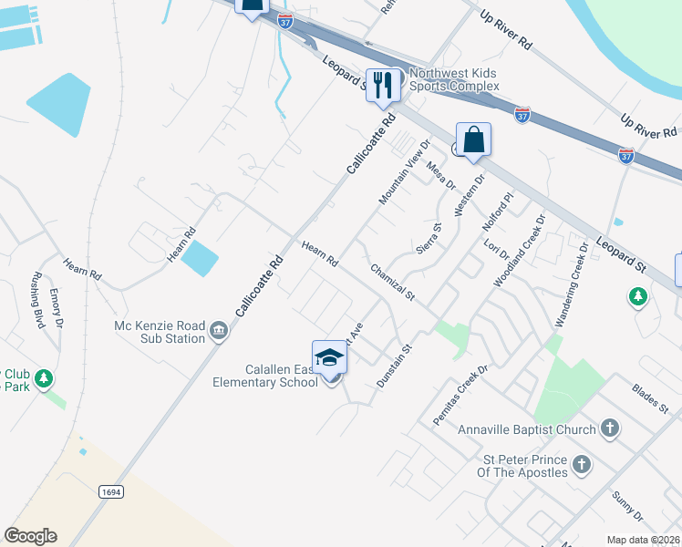map of restaurants, bars, coffee shops, grocery stores, and more near 12009 Hearn Road in Corpus Christi