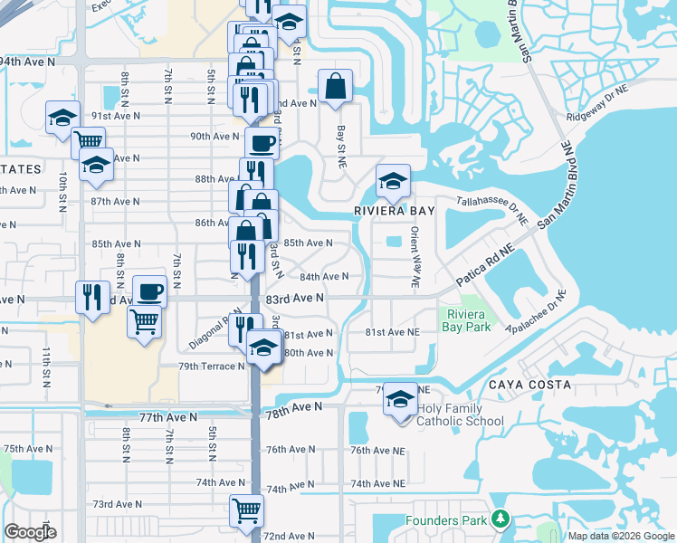 map of restaurants, bars, coffee shops, grocery stores, and more near 147 84th Avenue North in St. Petersburg