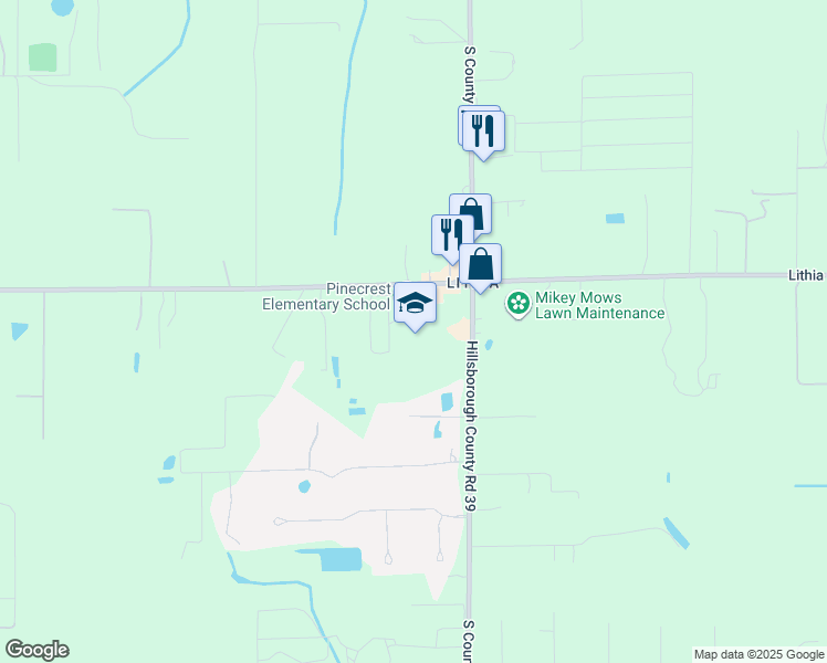 map of restaurants, bars, coffee shops, grocery stores, and more near 7950 Lithia Pinecrest Road in Lithia