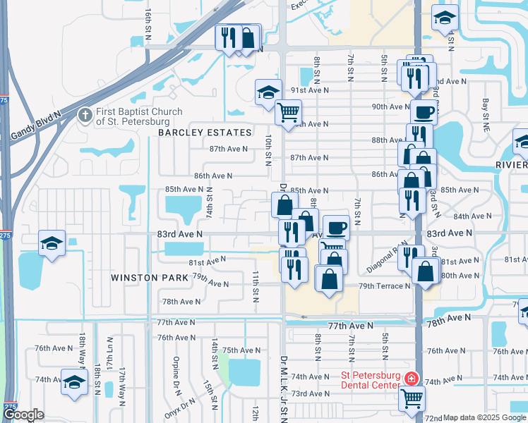 map of restaurants, bars, coffee shops, grocery stores, and more near 122 10th Street North in St. Petersburg