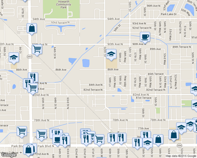 map of restaurants, bars, coffee shops, grocery stores, and more near 8486 60th Street in Pinellas Park