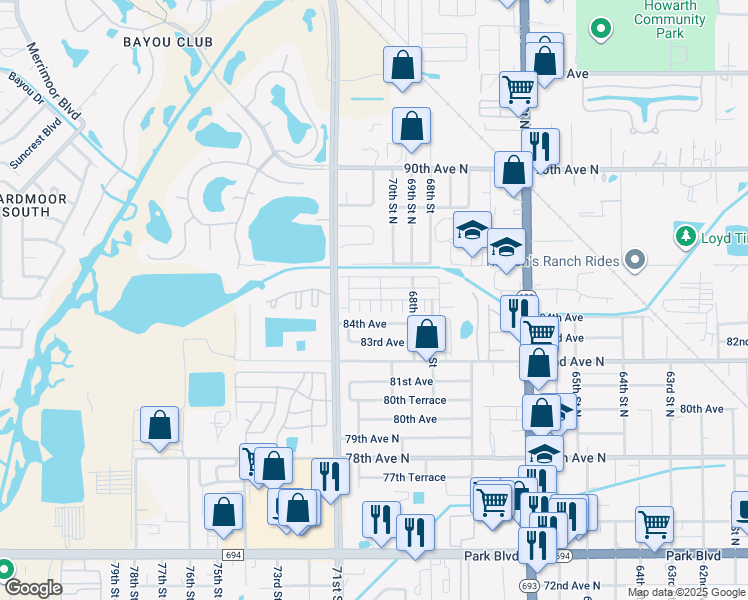 map of restaurants, bars, coffee shops, grocery stores, and more near 7015 Monte Carlo in Pinellas Park