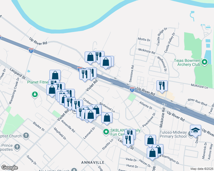 map of restaurants, bars, coffee shops, grocery stores, and more near 11130 Jackson Terrace in Corpus Christi