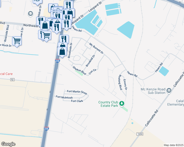 map of restaurants, bars, coffee shops, grocery stores, and more near 3620 Cox Circle in Corpus Christi