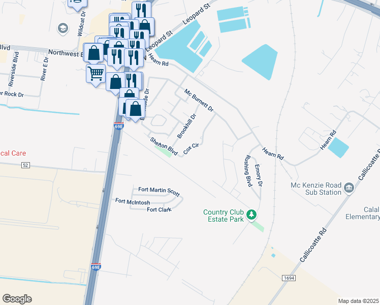 map of restaurants, bars, coffee shops, grocery stores, and more near 3620 Cox Circle in Corpus Christi