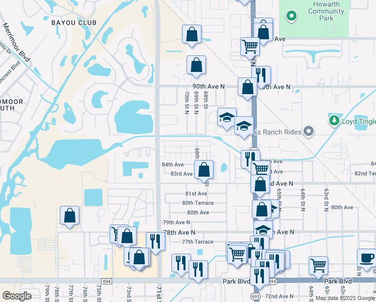map of restaurants, bars, coffee shops, grocery stores, and more near 6905 Monte Carlo in Pinellas Park