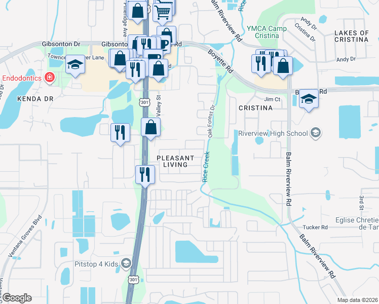 map of restaurants, bars, coffee shops, grocery stores, and more near 10416 Pleasant Boulevard in Riverview