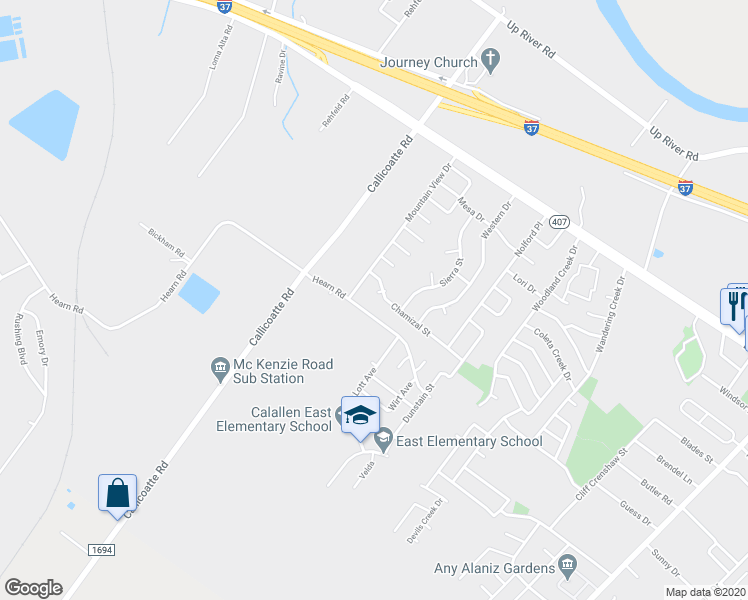 map of restaurants, bars, coffee shops, grocery stores, and more near 4105 Fonvilla Circle in Corpus Christi