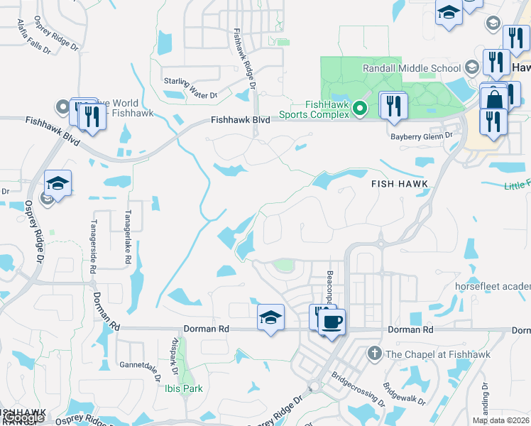 map of restaurants, bars, coffee shops, grocery stores, and more near 15940 Ternglade Drive in Lithia