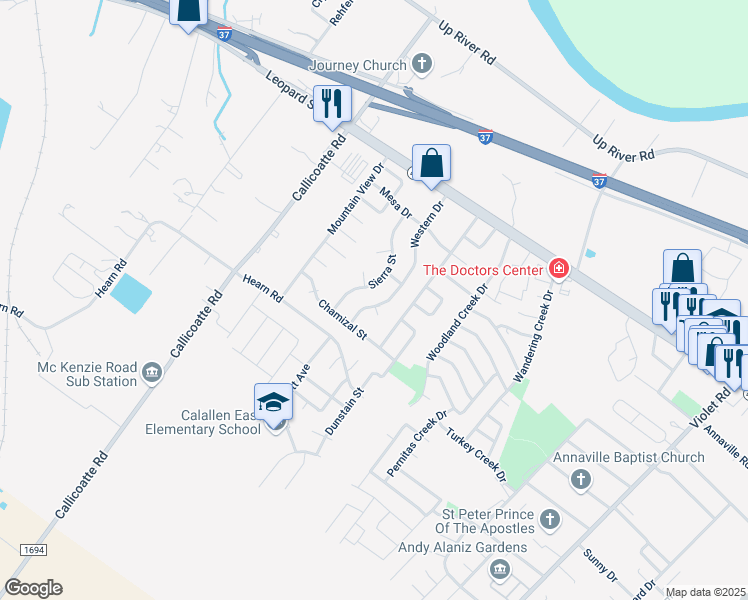 map of restaurants, bars, coffee shops, grocery stores, and more near 4133 Western Drive in Corpus Christi