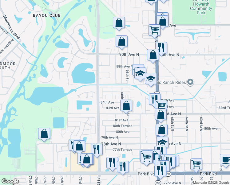 map of restaurants, bars, coffee shops, grocery stores, and more near 6905 Monte Carlo in Pinellas Park