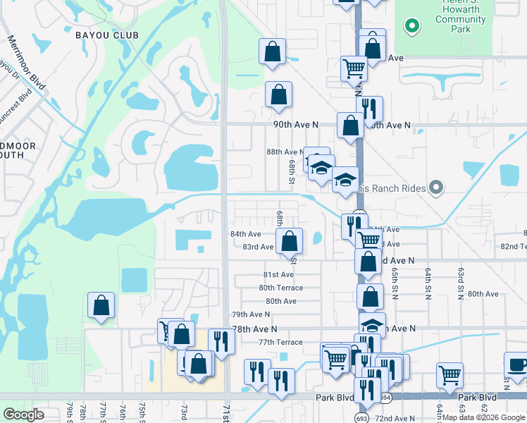 map of restaurants, bars, coffee shops, grocery stores, and more near 6905 Monte Carlo in Pinellas Park