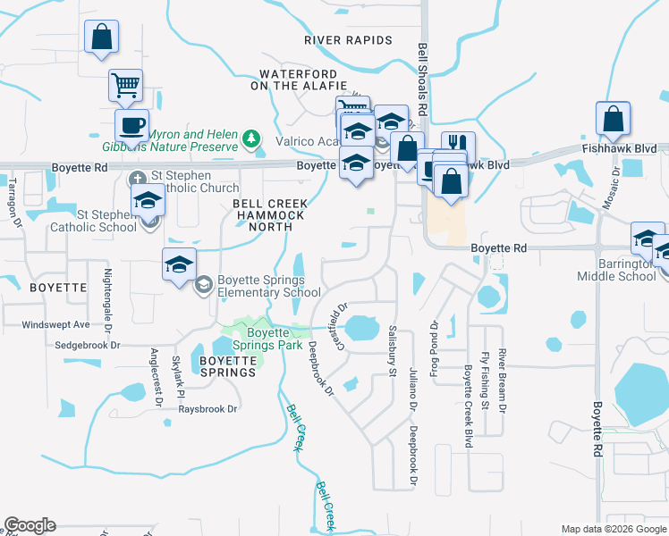 map of restaurants, bars, coffee shops, grocery stores, and more near 10226 Evening Trail Drive in Riverview